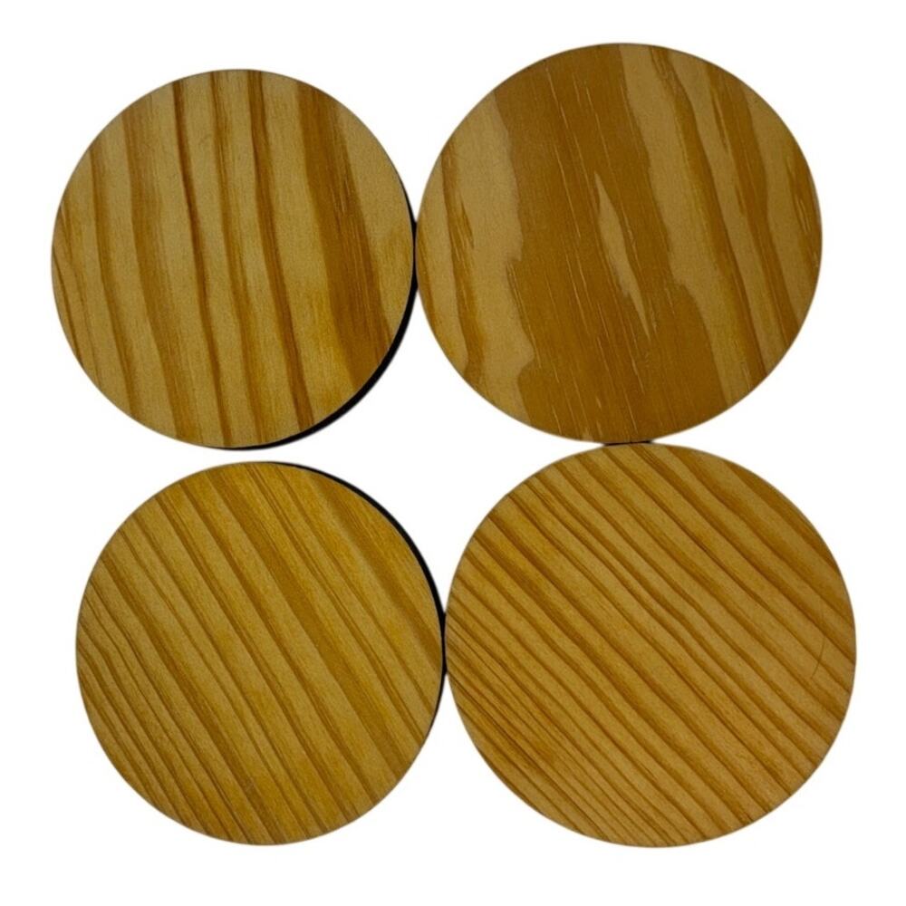 Copenhagen Wooden Coasters Set 4 Nature Print Solid Wood‎ Round USA Limited - Picture 3 of 4